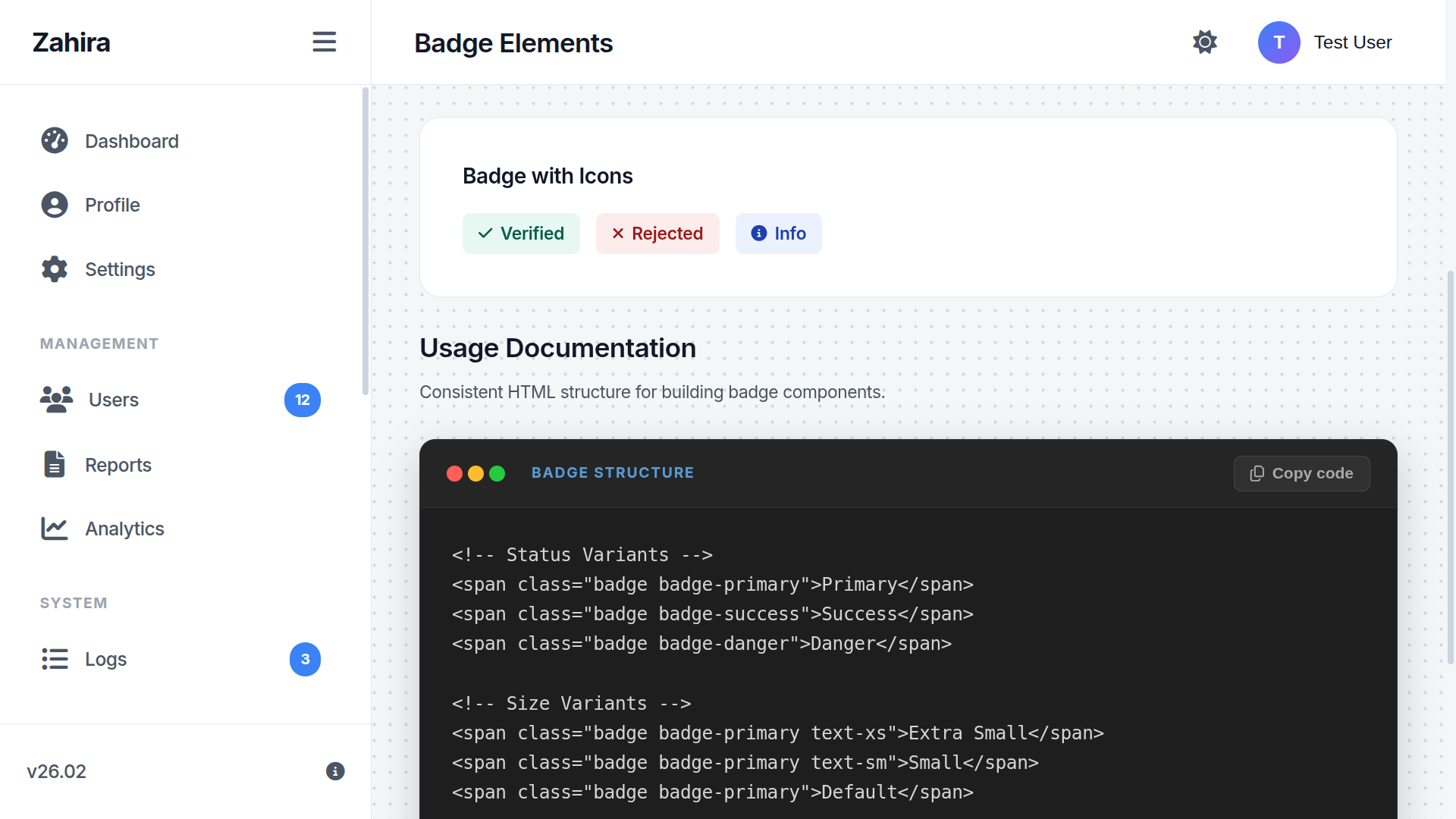 Zahira Dashboard Preview